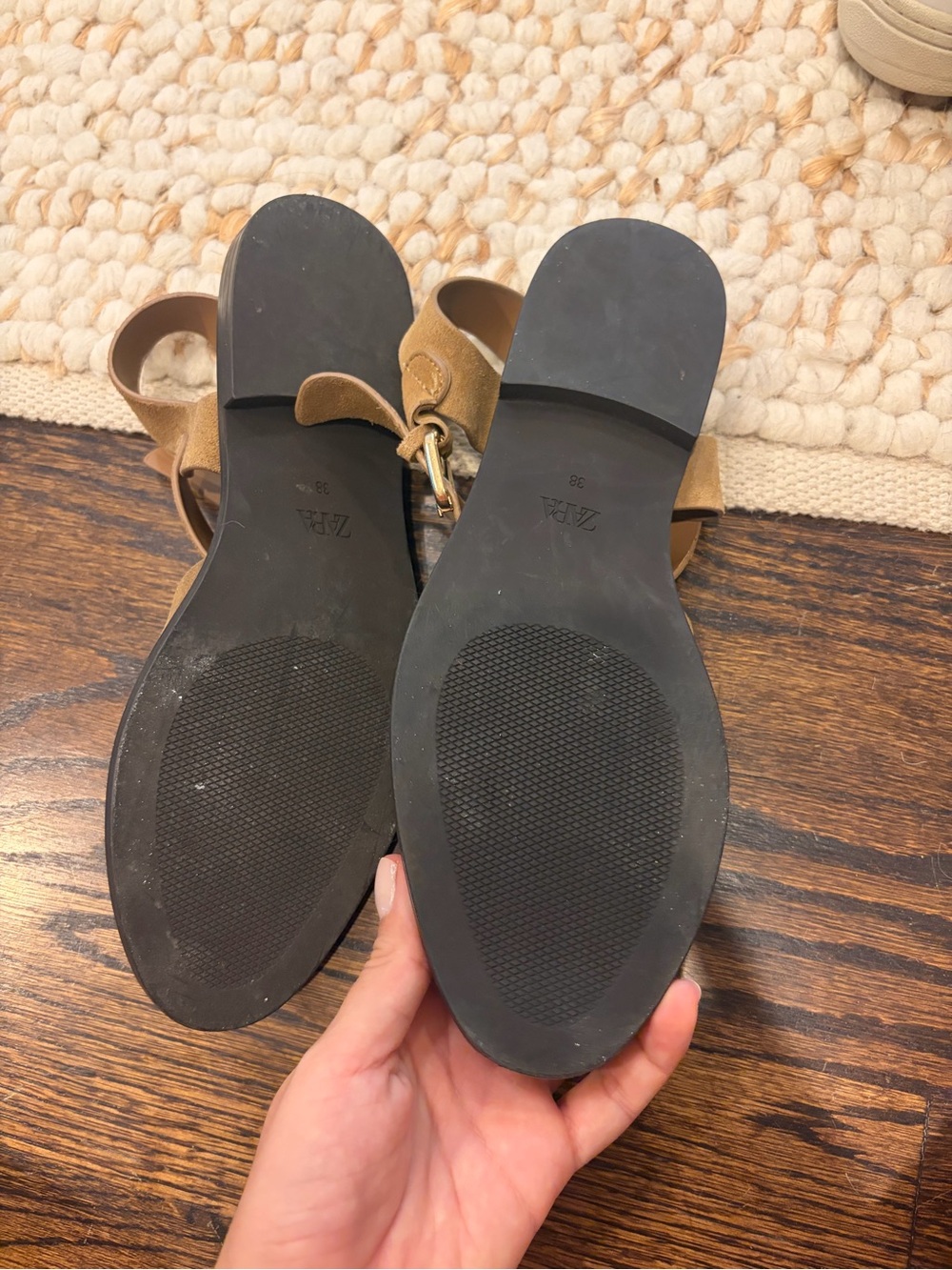 Zara Tan Suede Woven Slingback Sandals - Picture 3 of 3